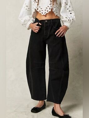 FREE PEOPLE WE THE FREE good luck mid-rise barrel jeans black